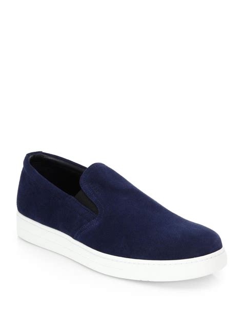 prada blue suede sneakers mens|Prada suede slip on sneakers.